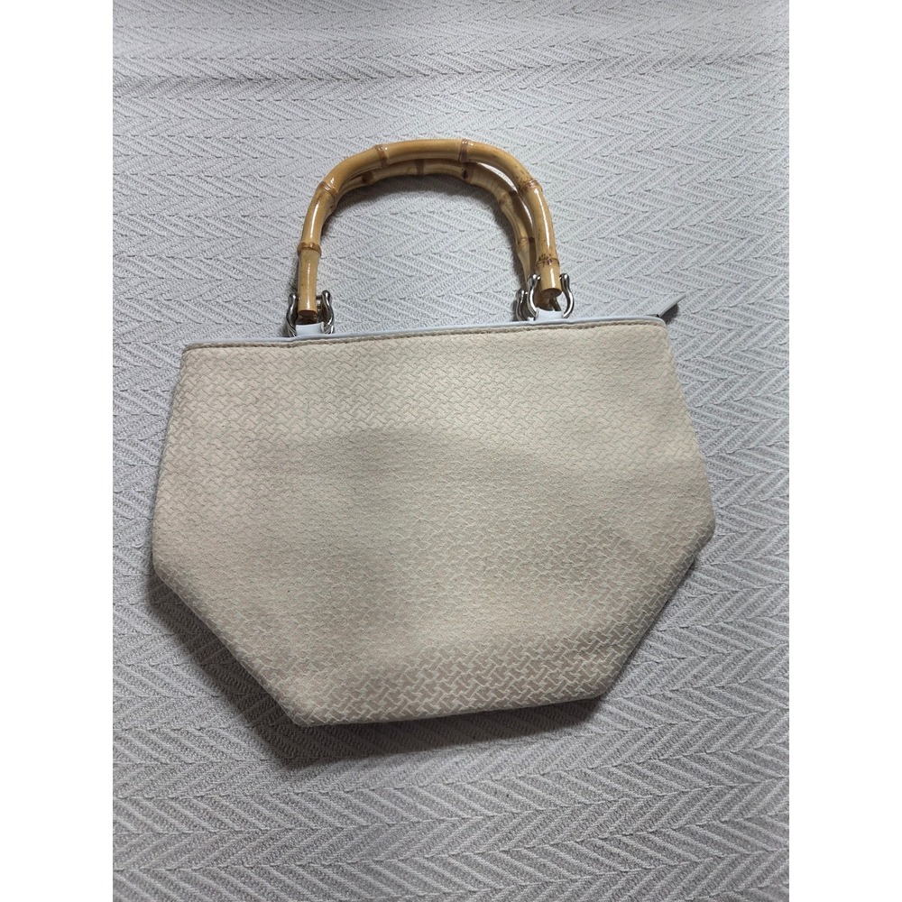 Talbots Cream Woven Bamboo Handle Handbag Structured Top Handle Purse